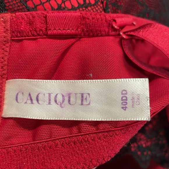 Cacique Women Bra Underwire Full Figure 40DD Red Black Lace Padded Cups - Picture 5 of 7